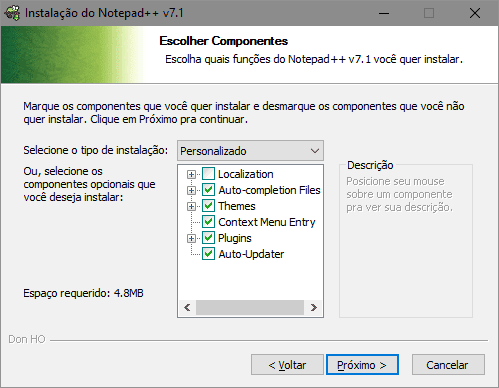 Instalação do Notepad++ - Opções de Instalação